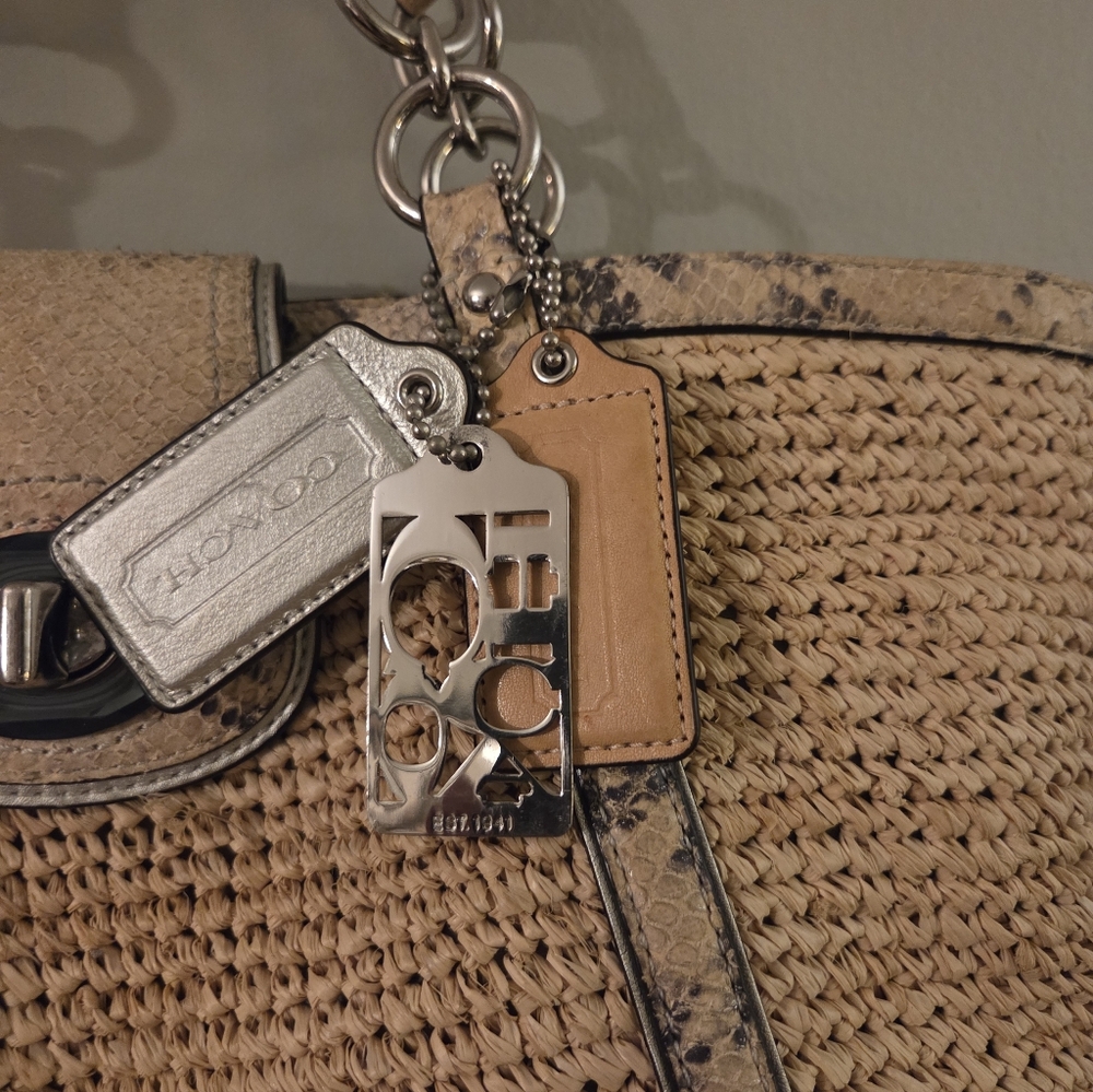 Coach 2011 Natalie Straw And Python Turnlock Tote… - image 2